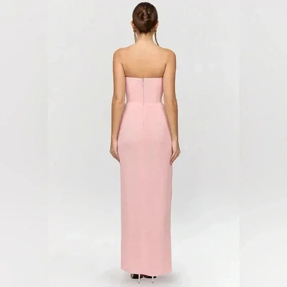 House of CB Adrienne Pink Quartz Georgette Strapless Gown Maxi - Picture 2 of 7